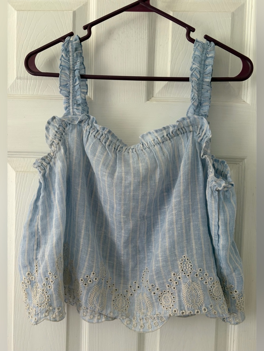 Zara Light Blue Striped Eyelet-Trim Camisole